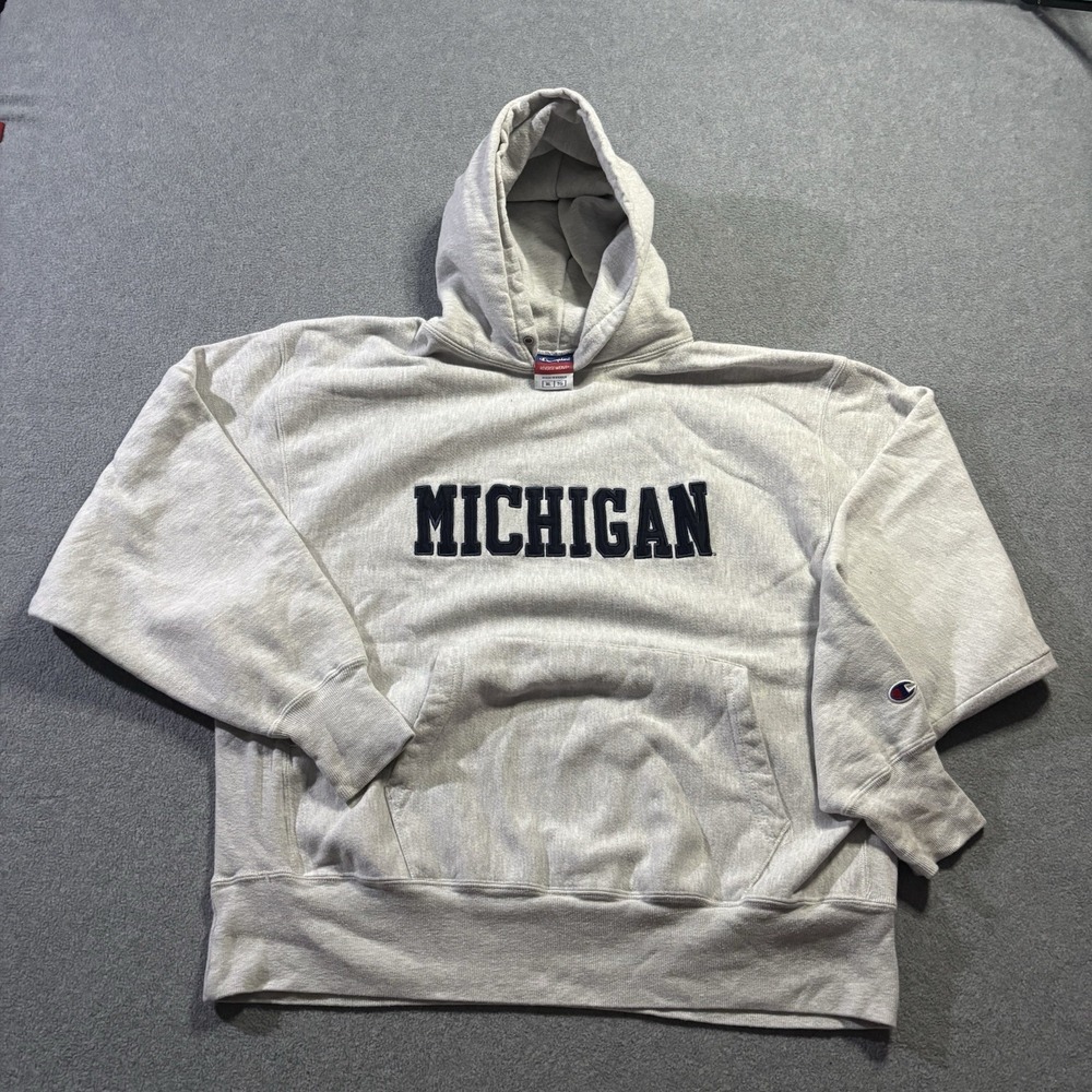 Champion Reverse Weave NCAA Michigan Wolverines Hoodie Gray Mens XL S1052N